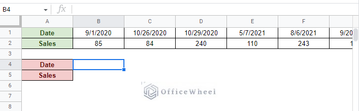 sample worksheet with added section for the filtered data