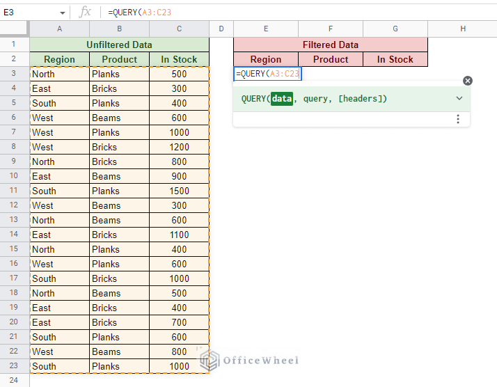 applying the data range for the query function