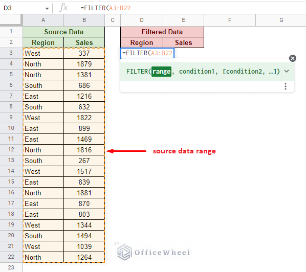 applying the data range for the filter function from the source table