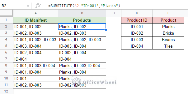using the substitute function in google sheets