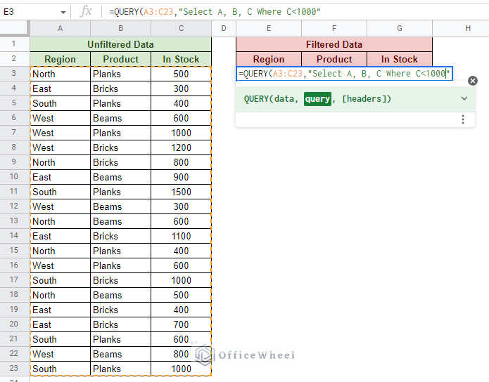 applying the filter condition using query
