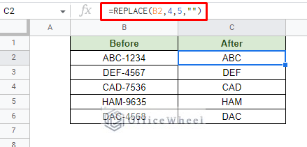 using the replace function to remove the last 5 characters of a string