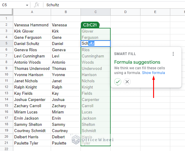 show formula in the smart fill suggestion box