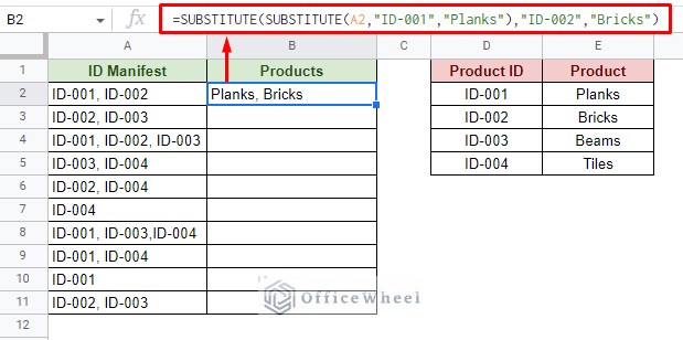 substituting multiple values in google sheets using the substitute function