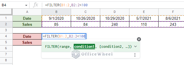 inputting the horizontal filter condition