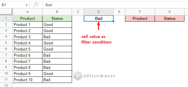 cell value as filter condition