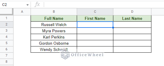 sample worksheet with names