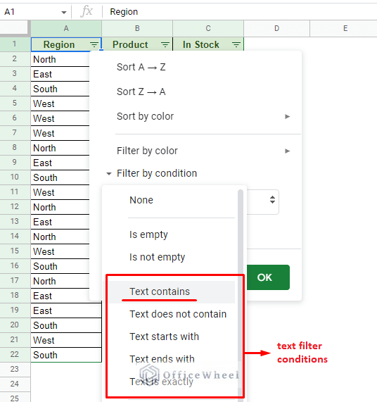 Filter Menu Insert Text Google Sheets: Filter Data that Contains Text (3 Easy Ways) - OfficeWheel