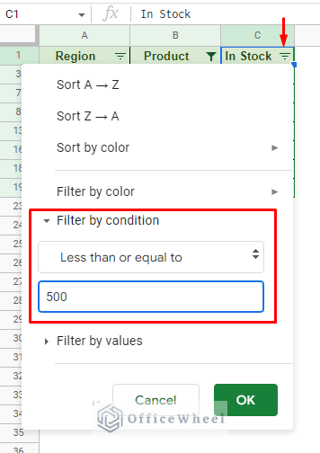 applying the second filter condition in a separate column