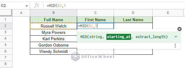 inputting the starting index of the string for the mid function