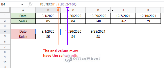 The end value of all the range must have the same limit of rows