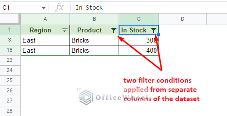 applying a filter with multiple conditions in google sheets using the default filter