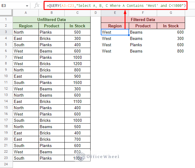 filter for multiple criteria using query function in google sheets for the and condition