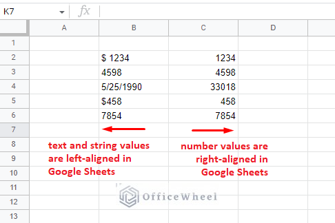 left aligned string can be converted to right aligned number in google sheets