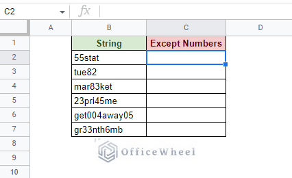 sample worksheet to remove numbers from string in google sheets
