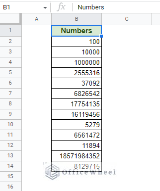 dataset of numbers to add commas to in google sheets