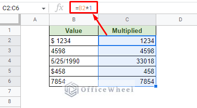 multiplying string number by 1 to convert it to number in google sheets 