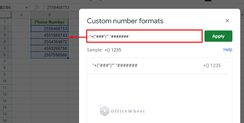phone number custom format formula in google sheets