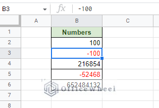 format number to change color with negative value with formula in google sheets