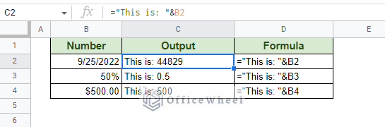 combining special number values with text gives the wrong result