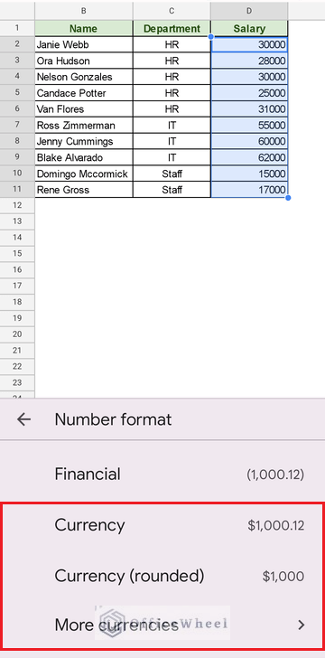 currency formatting options