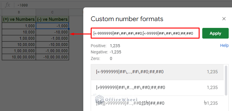custom number format for adding commas to negative numbers