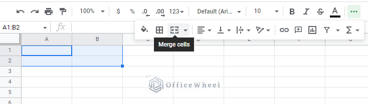 the merge cell icon in the google sheets toolbar