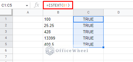 number values as text proven by the istext function