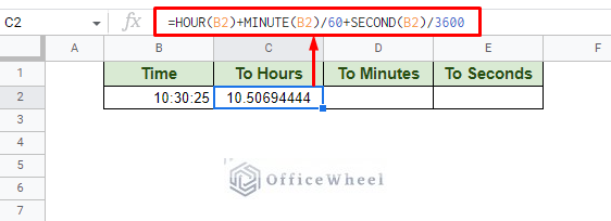 convert time to the number of hours in google sheets