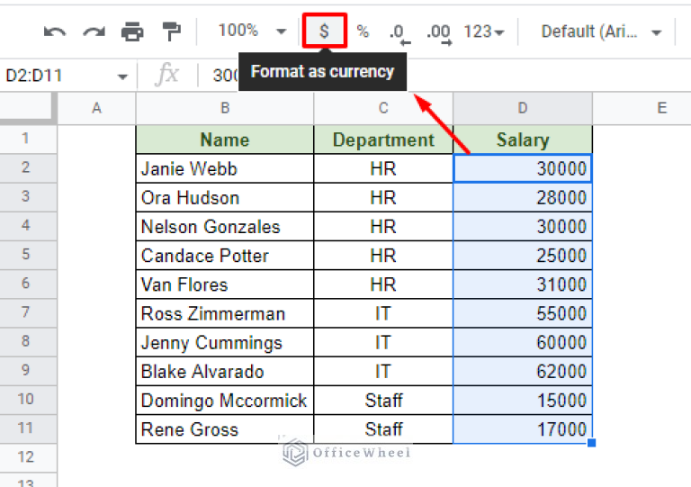 How to Format Currency in Google Sheets (An Easy Guide) - OfficeWheel