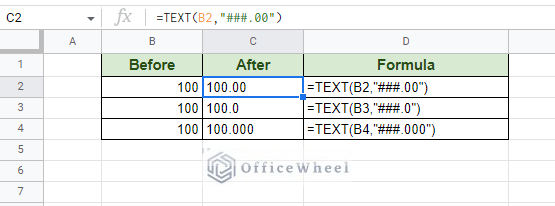 formatting different decimal places to a number using the text function