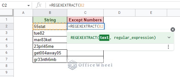 opening the regexextract function and referencing the string
