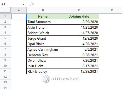 dataset of joining dates