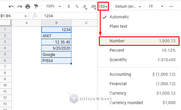 navigating to the number formatting option from the more formats option