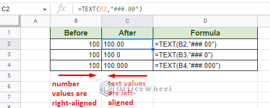 numbers are right-aligned, and texts are left-aligned in google sheets