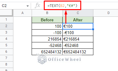 formatting a number with the currency symbol in google sheets