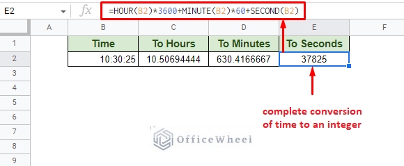 convert time to integer value or seconds in google sheets