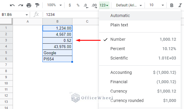 applying number formatting to convert to number in google sheets