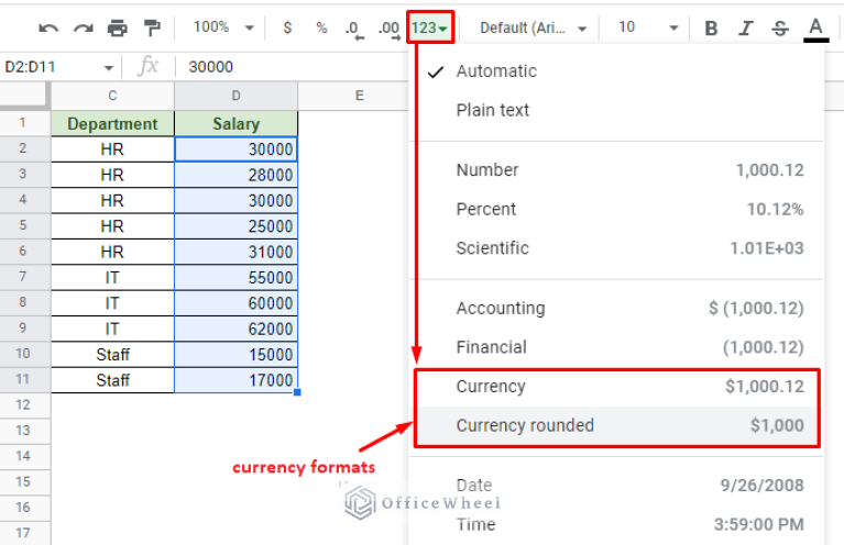 Monetar Format How to Format Currency in Google Sheets (An Easy Guide) - OfficeWheel