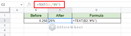 format number to include percentage in google sheets using text function