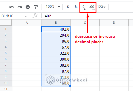 increase or decrease decimal place option