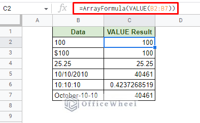 updating the value formula with arrayformula function