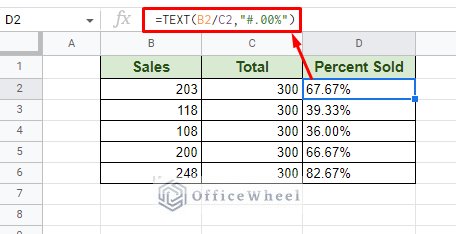 practical example of formatting number as text to get percentage value