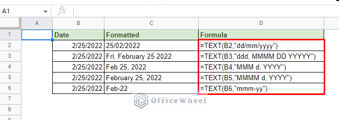 the different formatting formulas for dates