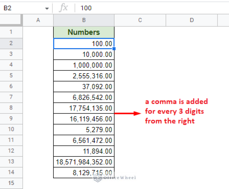 How to Add Commas to Numbers in Google Sheets - OfficeWheel