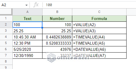 the conversion results of value, timevalue and datevalue functions in google sheets
