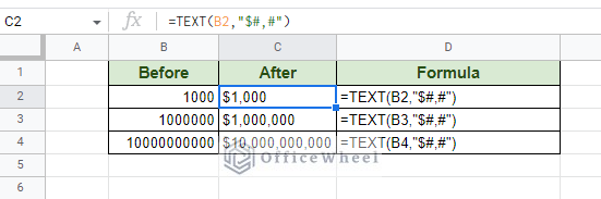 including currency symbol with the text function in google sheets