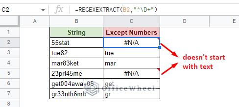 finding strings that start with text using regexextract in google sheets