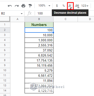 removing decimal places from the default number format