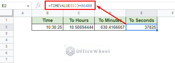 using timevalue function to convert time to the number of seconds passed